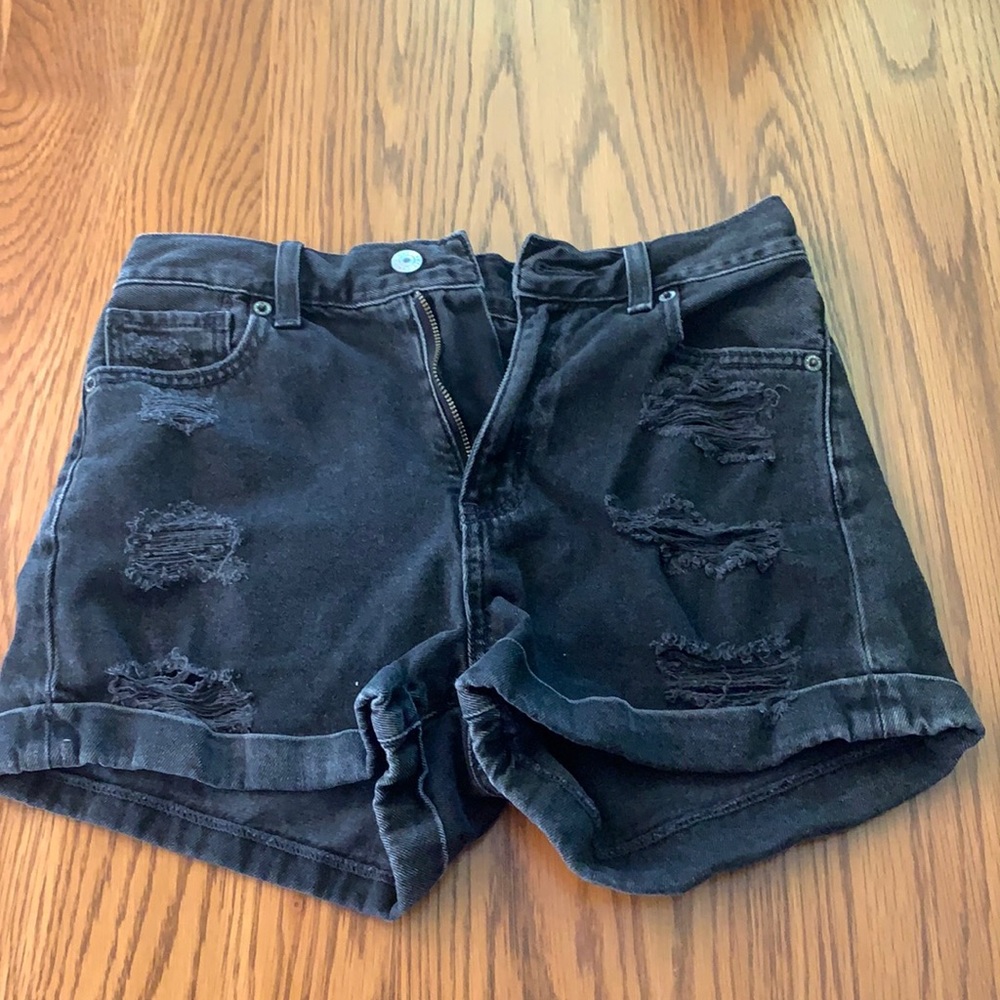 American Eagle Black Distressed Mom Shorts